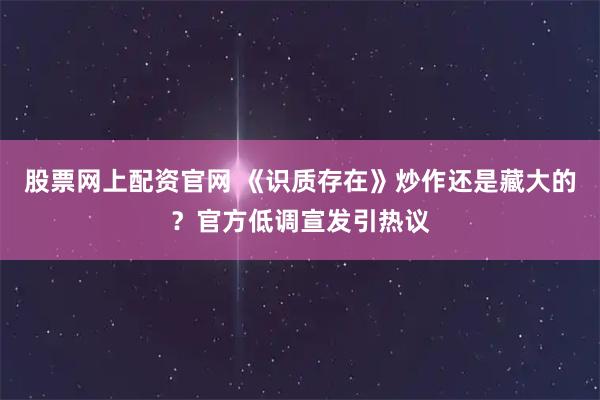 股票网上配资官网 《识质存在》炒作还是藏大的？官方低调宣发引热议